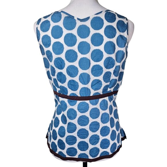 Boden Retro Y2K Babydoll Blouse US Sz 8 Blue‎ Polka Dot Sleeveless Preppy Summer - Picture 4 of 10